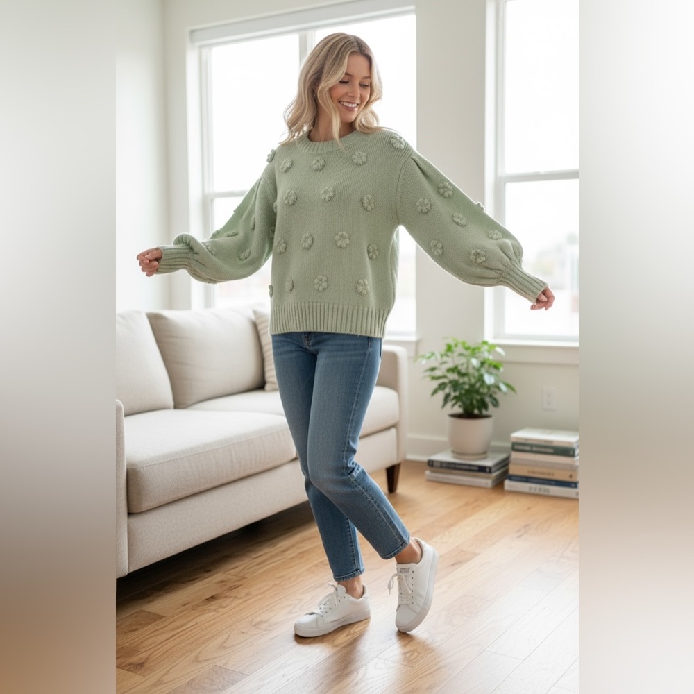 NWT FARM Rio Sweater/Cardigan-Verde Salvi Pull Tricot Artesenal Flores - Picture 10 of 11